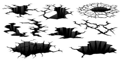 Ground cracks, holes, earthquake break, soil split vector