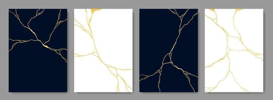 Golden kintsugi cracks, marble texture pattern vector