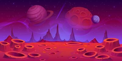 Alien space planet surface background with craters vector