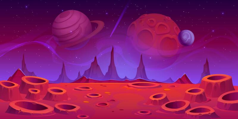 Alien space planet surface background with craters