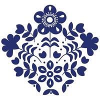 flowers style Scandinavian folk art ,greeting card pattern,tulip,dot,leaf,blue and white ornament ,design elements. vector