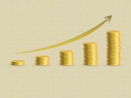 Progress of investment for success with smooth arrow using gold coins in business illustration vector