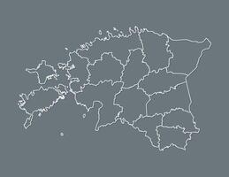 Estonia map with white border line of divisions on black background illustration vector