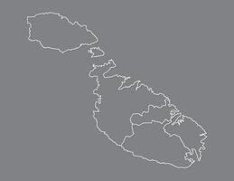 Malta map with regions or districts using white line borders on dark background illustration vector
