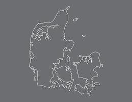 Denmark map using white border lines on dark background illustration vector