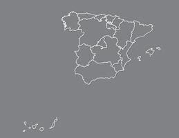 Spain map with divisions or districts using white color lines on dark background illustration vector