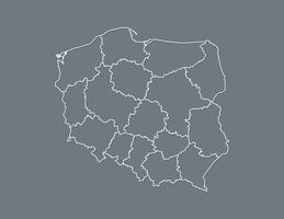 Poland map with white border line of divisions on black background illustration vector