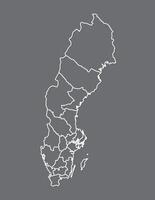 Sweden map with different counties using white lines on dark background illustration vector