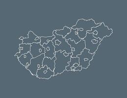 Hungary map with white border line of counties on black background illustration vector