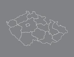Czech Republic map with regions using white borders on dark background illustration vector