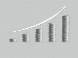 Investment progress with smooth arrow using silver coins in business illustration vector