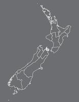 White color New Zealand map with lines of different regions on dark background illustration vector