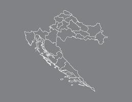 Croatia map with white border line of divisions on black background illustration vector