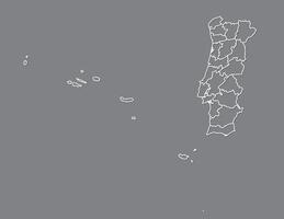 Portugal map with administrative divisions or districts using white borders on dark background illustration vector