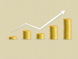 Investment growth with slight fluctuations using gold coins in business sector illustration vector