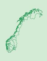 Green color Norway map with lines of different regions on light background illustration vector