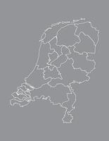 Netherlands map with different provinces using white lines on dark background illustration vector