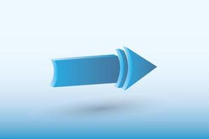 Blue color 3D right arrow or pointer illustration on light background to show direction vector