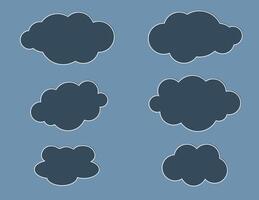 A set of black color graphic clouds clip arts on dark blue background illustration vector