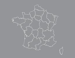 France map with different regions using white lines on dark background illustration vector