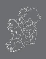 Ireland map with counties using white border lines on black background illustration vector