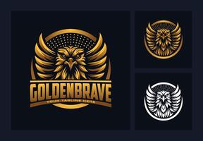Hawk with wings logo emblem style gold gradient vector