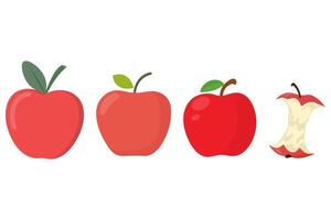 Set of red apples with leaf in different style isolated on white background. vector