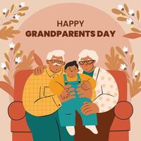 Happy grandparents day banner template with a background of real illustrations of grandparents vector