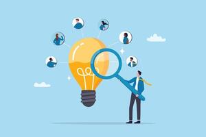 Capacity planning, resource management or efficiency analysis, demand provisioning, redundancy or utilization forecast, resource allocation concept, businessman magnify lightbulb capacity plan. vector