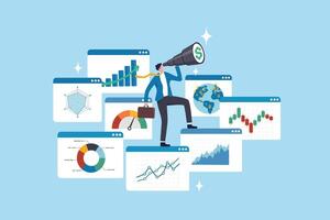 Investing data analysis to search for profit opportunity, financial chart and graph information, graph indicator for stock market trader, statistic concept, businessman investor on financial chart. vector