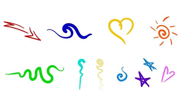 set of colorful different doodles. Hand drawn elements isolated on white background vector