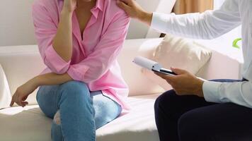 Beautiful worried woman at a psychologist appointment. Psychological problems. Mental problems concept video