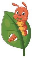 Red and yellow caterpillar on green leaf, eating leaves, perfect for nature themed designs, educational materials, and insect related projects vector