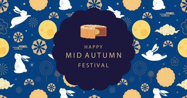mid-autumn festival background with rabbit,mooncake . for horizontal design vector
