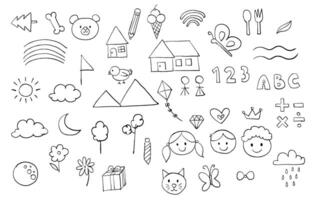 cute scribble element object with bear,tree,rainbow,123,abc,flower vector