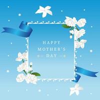 mother's day blue invitation with jasmine for square design vector