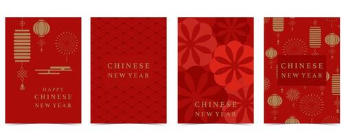 Happy Chinese New Year on red background with firework,lantern.Editable illustration for vertical A4 design vector