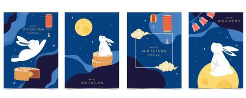 mid-autumn festival background with rabbit,mooncake,moon . for a4 vertical design vector