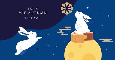 mid-autumn festival background with rabbit,moon . for horizontal design vector
