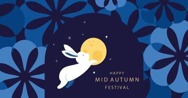 mid-autumn festival background with rabbit,moon . for horizontal design vector