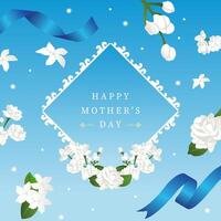 mother's day blue invitation with jasmine for square design vector