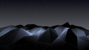 Speeding over a dark low poly terrain landscape at night with shining stars. Full HD and looping retro futuristic motion background animation. Full HD and looping synthwave background. video