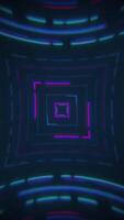 vertical - retro tecnologia fundo com brilhando Rosa e azul néon linhas e tracejadas linhas e pontos suavemente comovente por aí a quadro. cheio hd, looping abstrato movimento fundo animação. video
