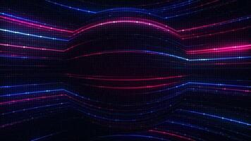 Technology background with glowing red and blue neon light beams and flashing digital data lights. Data visualization or network server concept. Sleek high-tech looping background. video