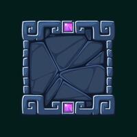 Square stone frame with gemstones. Empty cartoon frame for your game icons or slot symbols. APP frame vector