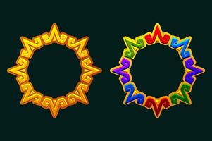 Maya frames. Aztec solar disk, sun symbol, and diadem, representing the Aztec sun. Empty APP frames for your games or slots vector
