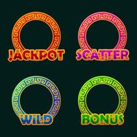 Golden Maya or Aztec circles game frames for slots Jackpot, Bonus, Wild and Scatter frames. UI objects vector