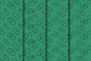 set of green money cartoon pattern for packaging. cash flow seamless pattern background. seamless pattern of falling money or cash. doodle raining money bill pattern collection for print and wallpaper vector