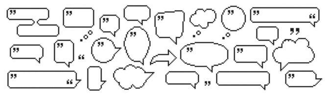 8 bit pixel speech bubbles and dialog boxes with quotation marks. Message icons for computer game. illustration. vector