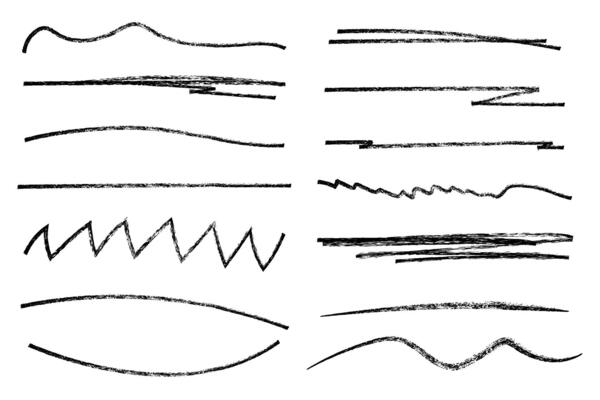 Set of hand drawn marker line illustration design element, grunge strokes, doodle lines underline scribble